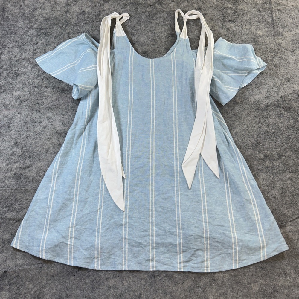 Abound Tie Strap Dress Women's Oversized XS Blue Fairy Peasant Beach Linen Blend